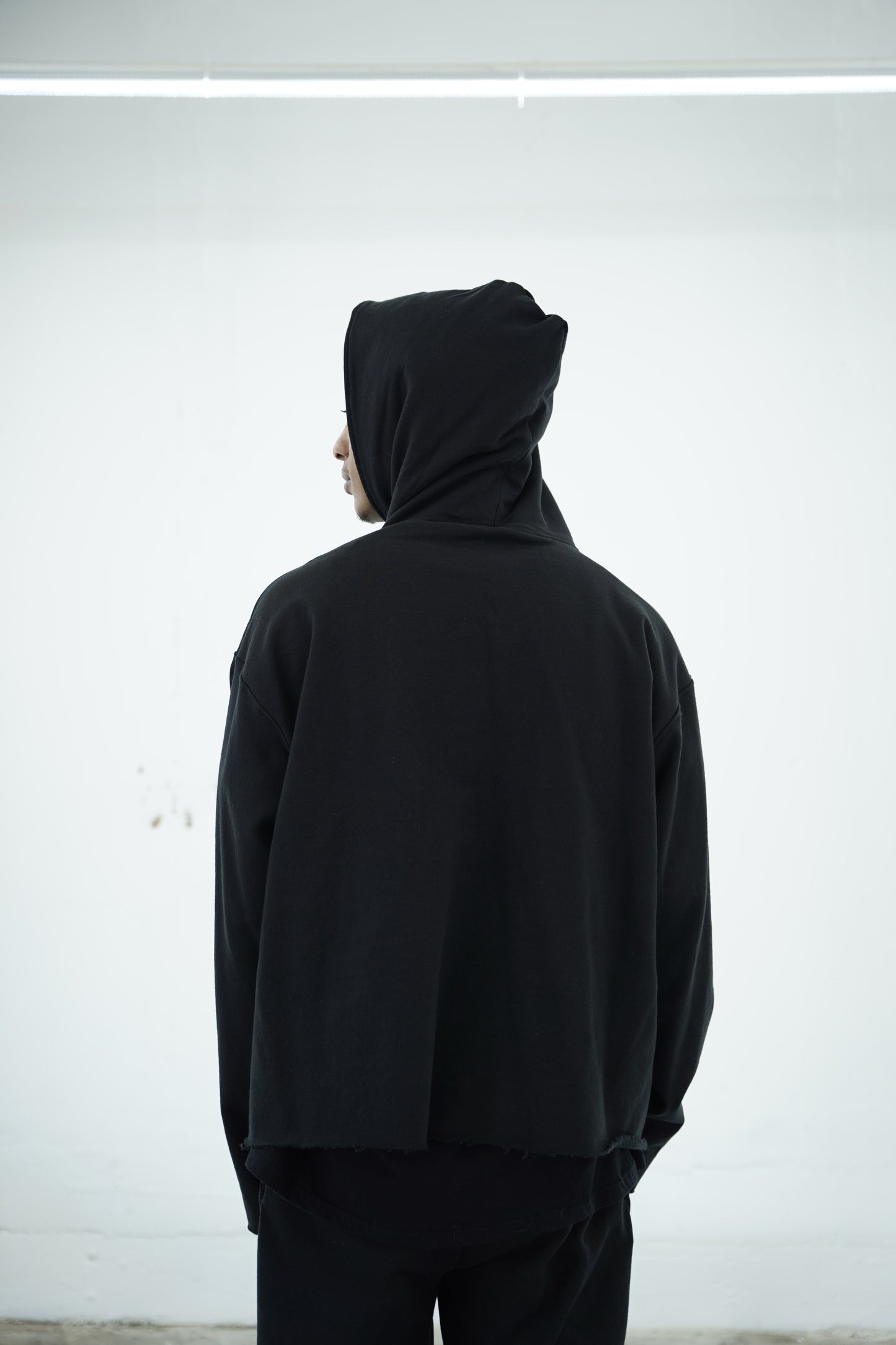 Raw Edge Hoodie - BLACK