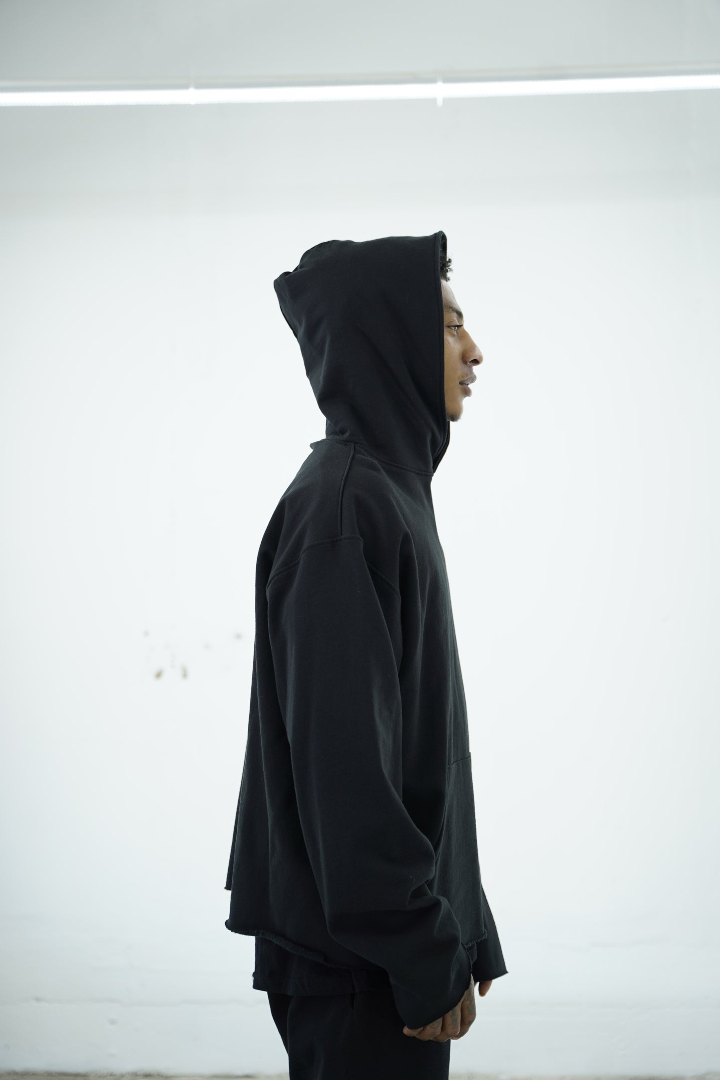 Raw Edge Hoodie - BLACK