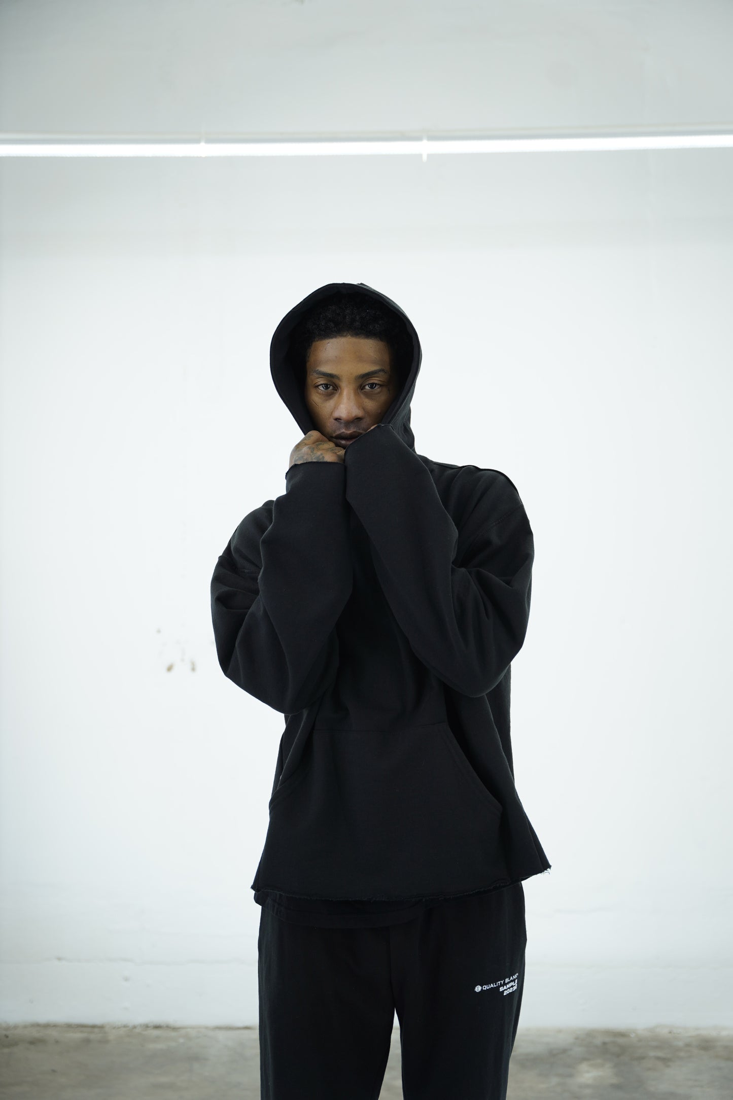 Raw Edge Hoodie - BLACK