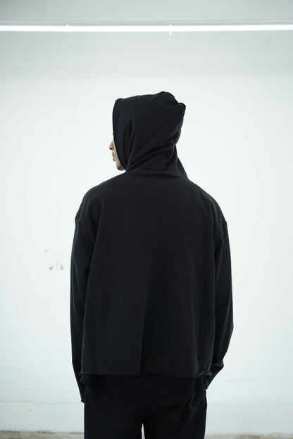 Raw Edge Hoodie - BLACK